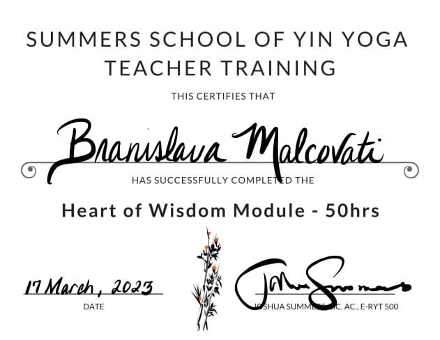 Heart of Wisdom certificate